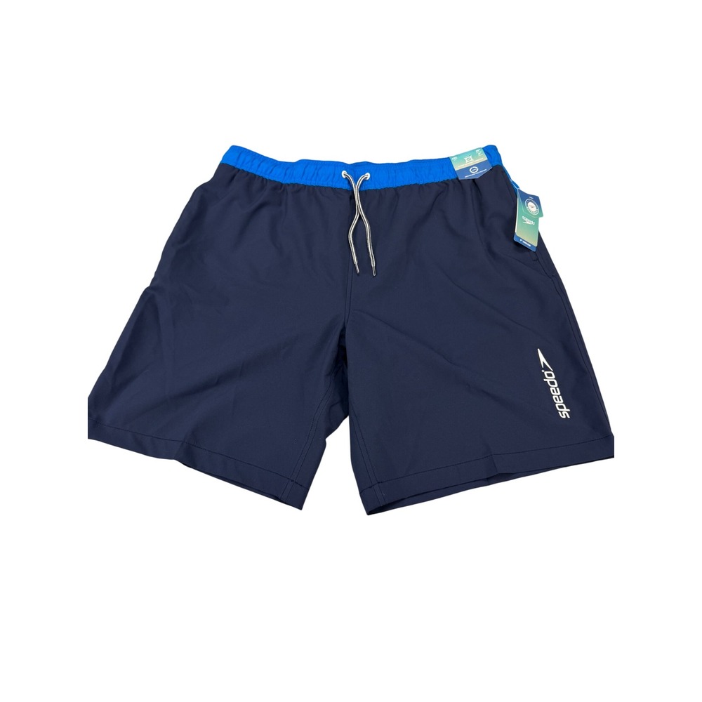Speedo Mens Swim Trunks Navy Blue Colorblock 9 Inch Inseam XXL